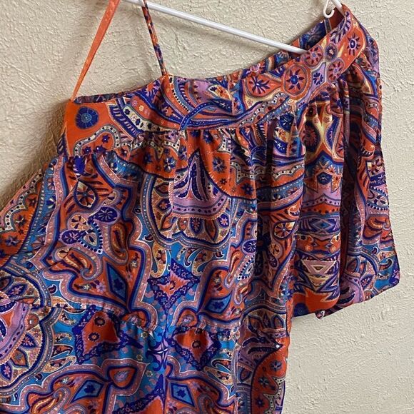 Angie M Midi Mixed Print Dress Paisley Orange Yellow Purple - Picture 3 of 8